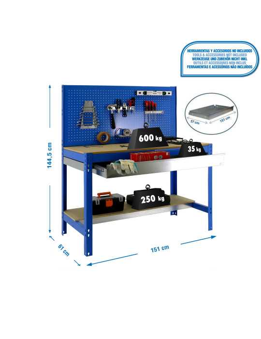 Banco trabajo 1445x1510x610 SIMONWORK BT2 BOX 1500 AZUL/MADERA marca SIMONRACK
