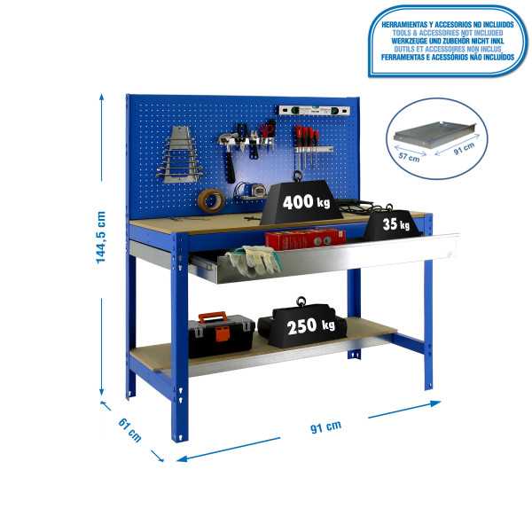 Banco trabajo 1445x910x610 SIMONWORK BT2 BOX 900 AZUL/MADERA marca SIMONRACK