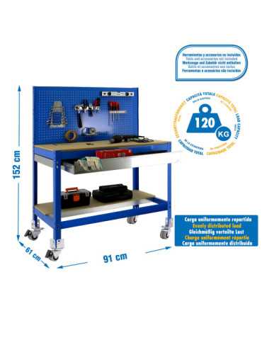 Banco trabajo 1520x910x610 SIMONWORK MOBILE BT2 BOX 900 AZUL/MADERA marca SIMONRACK