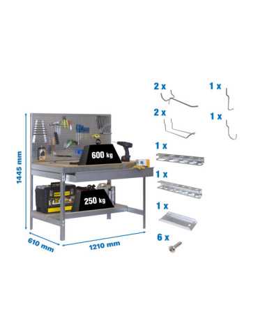Banco trabajo 1445x1210x610 PACK SIMONWORK BT2 BOX 1200 GALVA/MAD+ 9ACCS marca SIMONRACK