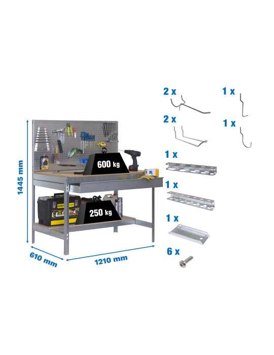Banco trabajo 1445x1210x610 PACK SIMONWORK BT2 BOX 1200 GALVA/MAD+ 9ACCS marca SIMONRACK