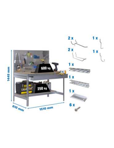 Banco trabajo 1445x1510x610 PACK SIMONWORK BT2 BOX 1500 GALVA/MAD+ 9ACCS marca SIMONRACK