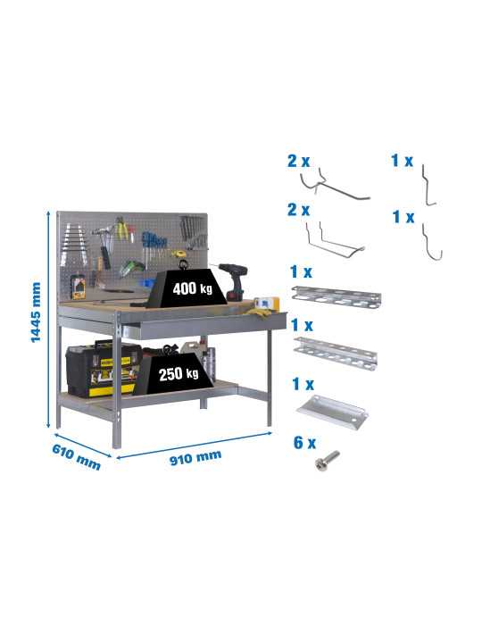 Banco trabajo 1445x910x610 PACK SIMONWORK BT2 BOX 900 GALVA/MAD+ 9ACCS marca SIMONRACK