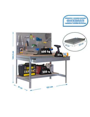 Banco trabajo 1445x1510x610 SIMONWORK BT2 BOX 1500 GALVA/MADERA marca SIMONRACK