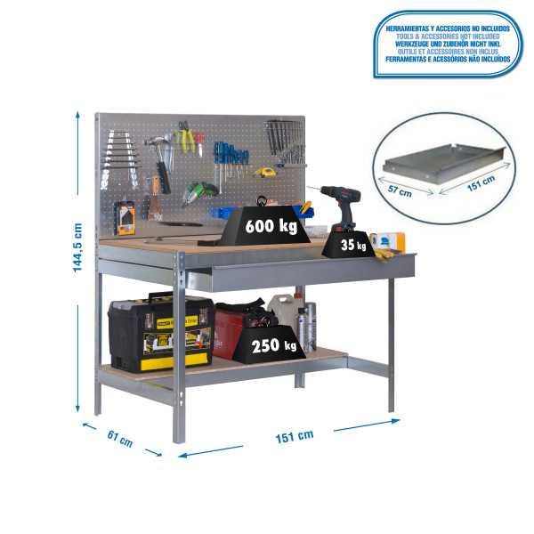 Banco trabajo 1445x1510x610 SIMONWORK BT2 BOX 1500 GALVA/MADERA marca SIMONRACK