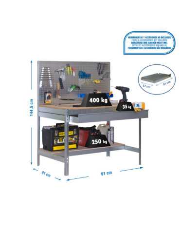 Banco trabajo 1445x910x610 SIMONWORK BT2 BOX 900 GALVA/MADERA marca SIMONRACK