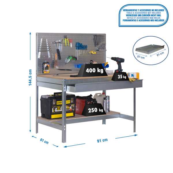 Banco trabajo 1445x910x610 SIMONWORK BT2 BOX 900 GALVA/MADERA marca SIMONRACK