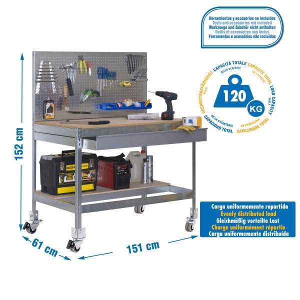 Banco trabajo 1520x1510x610 SIMONWORK MOBILE BT2 BOX 1500 GALVA/MADERA marca SIMONRACK