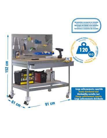 Banco trabajo 1520x910x610 SIMONWORK MOBILE BT2 BOX 900 GALVA/MADERA marca SIMONRACK