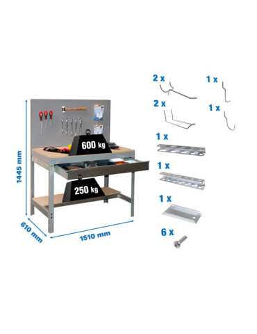 Banco trabajo 1445x1510x610 PACK SIMONWORK BT2 BOX 1500 GRIS/MAD+ 9ACCS marca SIMONRACK