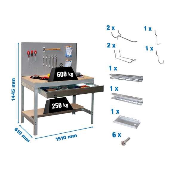 Banco trabajo 1445x1510x610 PACK SIMONWORK BT2 BOX 1500 GRIS/MAD+ 9ACCS marca SIMONRACK