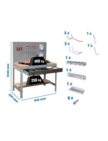 Banco trabajo 1445x910x610 PACK SIMONWORK BT2 BOX 900 GRIS/MAD+ 9ACCS marca SIMONRACK