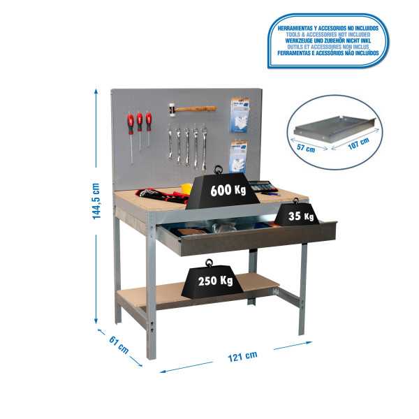 Banco trabajo 1445x1210x610 SIMONWORK BT2 BOX 1200 GRIS/MADERA marca SIMONRACK