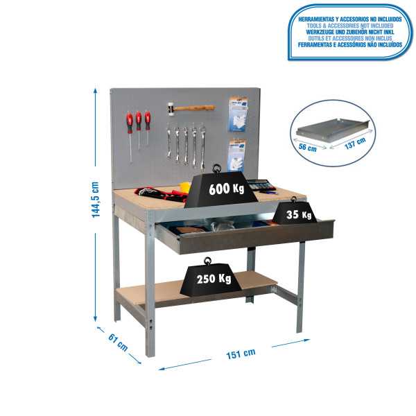 Banco trabajo 1445x1510x610 SIMONWORK BT2 BOX 1500 GRIS/MADERA marca SIMONRACK