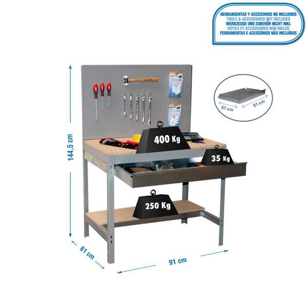 Banco trabajo 1445x910x610 SIMONWORK BT2 BOX 900 GRIS/MADERA marca SIMONRACK