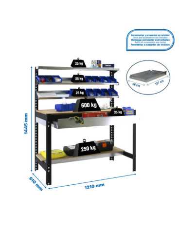 Banco trabajo 1445x1210x610 SIMONWORK BT1 BOX 1200 ANTRACITA/MADERA marca SIMONRACK