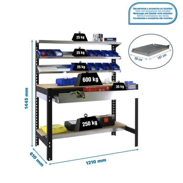 Banco trabajo 1445x1210x610 SIMONWORK BT1 BOX 1200 ANTRACITA/MADERA marca SIMONRACK