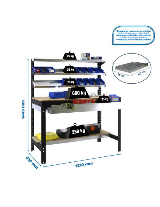 Banco trabajo 1445x1210x610 SIMONWORK BT1 BOX 1200 ANTRACITA/MADERA marca SIMONRACK