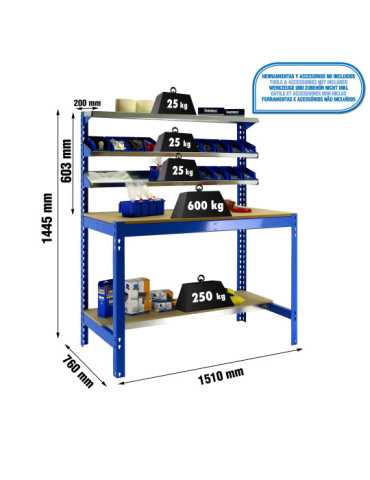 Banco trabajo 1445x1510x760 SIMONWORK BT1 1500 AZUL/MADERA marca SIMONRACK