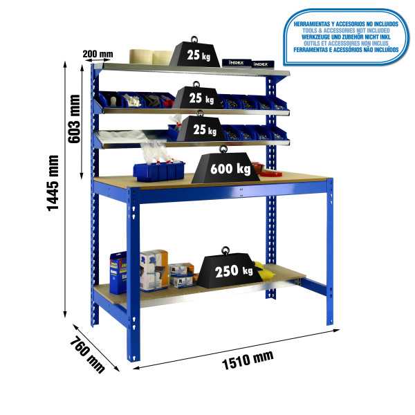 Banco trabajo 1445x1510x760 SIMONWORK BT1 1500 AZUL/MADERA marca SIMONRACK