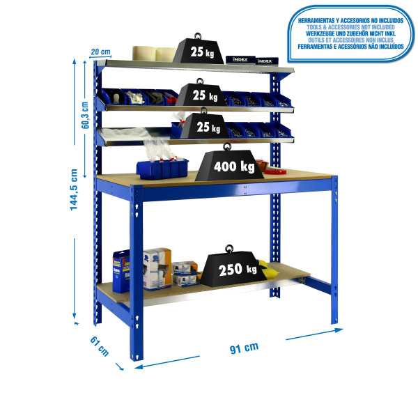 Banco trabajo 1445x910x610 SIMONWORK BT1 900 AZUL/MADERA marca SIMONRACK