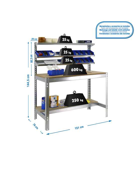 Banco trabajo 1445x1510x760 SIMONWORK BT1 1500 GALVA/MADERA marca SIMONRACK