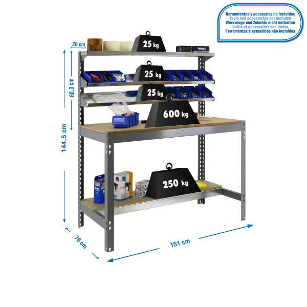 Banco trabajo 1445x1510x760 SIMONWORK BT1 1500 GRIS/MADERA marca SIMONRACK