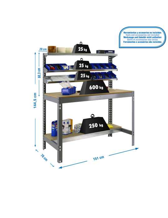 Banco trabajo 1445x1510x760 SIMONWORK BT1 1500 GRIS/MADERA marca SIMONRACK