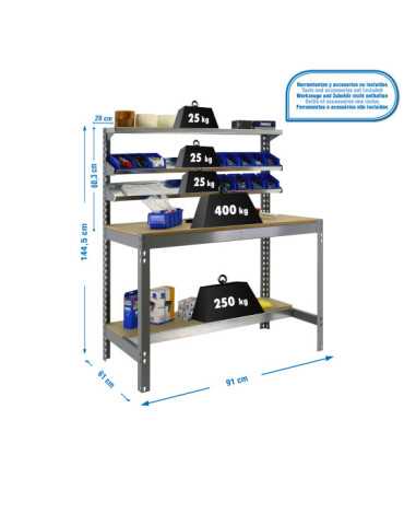 Banco trabajo 1445x910x610 SIMONWORK BT1 900 GRIS/MADERA marca SIMONRACK