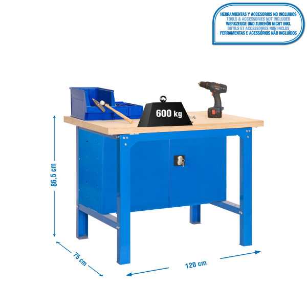 Banco trabajo 865x1200x750 SIMONWORK BT6 MDF CABINET 1200 AZUL/MADERA marca SIMONRACK