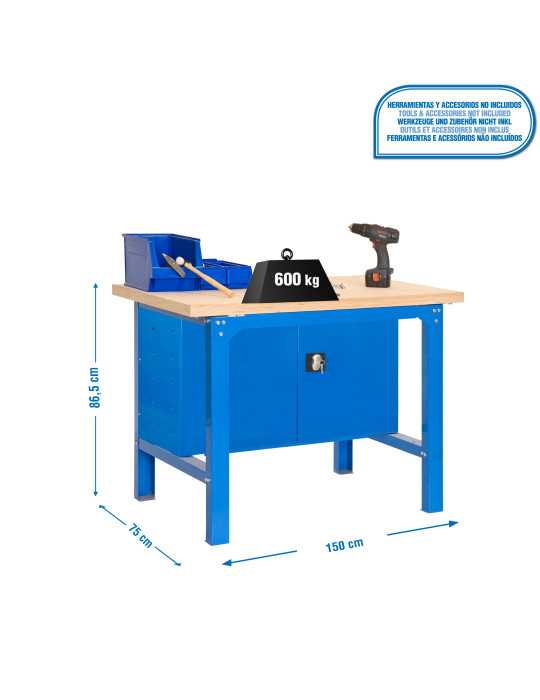 Banco trabajo 865x1500x750 SIMONWORK BT6 MDF CABINET 1500 AZUL/MADERA marca SIMONRACK