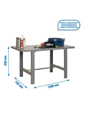 Banco trabajo 830x1500x730 SIMONWORK BT6 METAL 1500 GRIS marca SIMONRACK