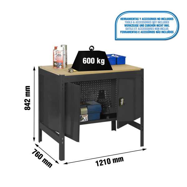 Banco trabajo 842x1210x760 SIMONWORK BT0 CABINET 1200 ANTRACITA/MADERA marca SIMONRACK