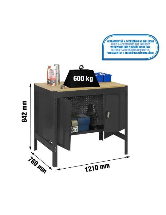 Banco trabajo 842x1210x760 SIMONWORK BT0 CABINET 1200 ANTRACITA/MADERA marca SIMONRACK