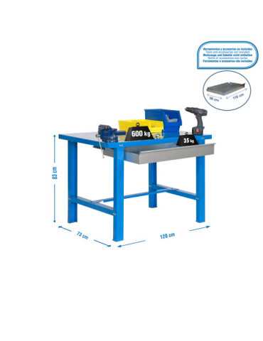 Banco trabajo 830x1200x730 SIMONWORK BT6 METAL 1BOX 1200x735 AZUL marca SIMONRACK