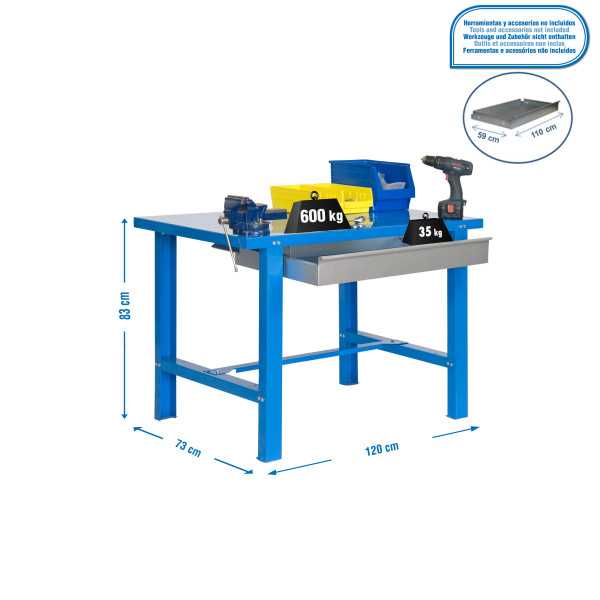 Banco trabajo 830x1200x730 SIMONWORK BT6 METAL 1BOX 1200x735 AZUL marca SIMONRACK