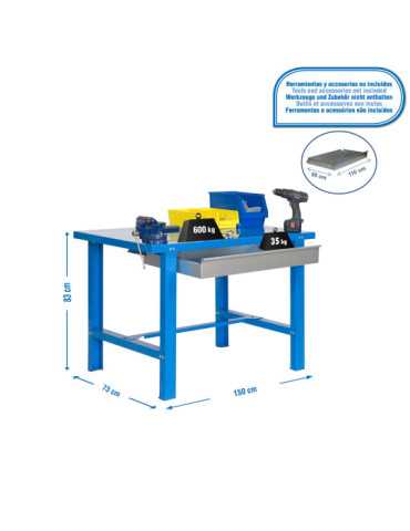 Banco trabajo 830x1500x730 SIMONWORK BT6 METAL 1BOX 1500x735 AZUL marca SIMONRACK