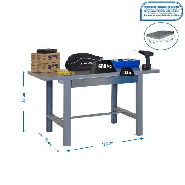 Banco trabajo 830x1200x730 SIMONWORK BT6 METAL 1BOX 1200x735 GRIS marca SIMONRACK