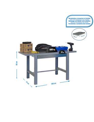 Banco trabajo 830x1500x730 SIMONWORK BT6 METAL 1BOX 1500x735 GRIS marca SIMONRACK