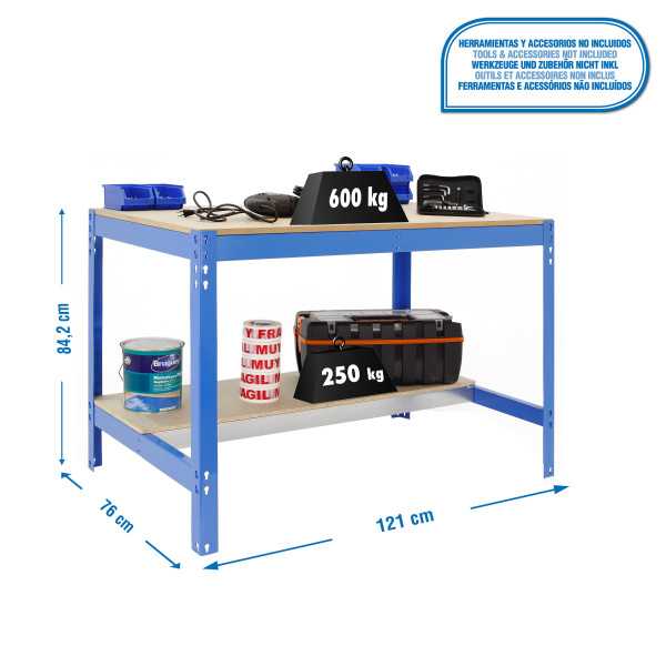 Banco trabajo 842x1210x760 SIMONWORK BT0 1200x750 AZUL/MADERA marca SIMONRACK