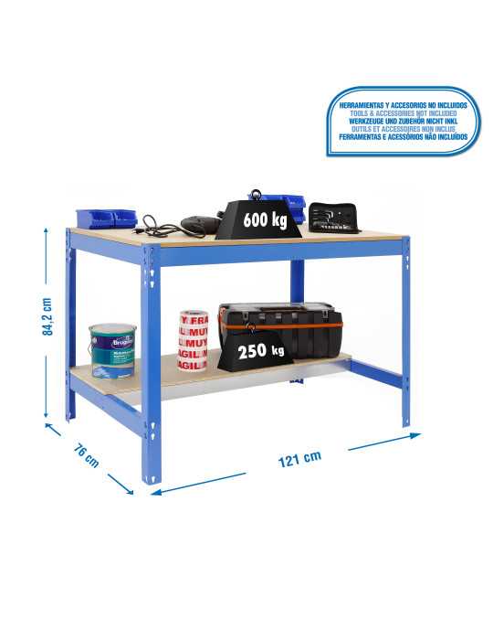 Banco trabajo 842x1210x760 SIMONWORK BT0 1200x750 AZUL/MADERA marca SIMONRACK