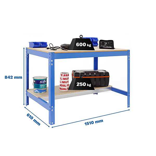 Banco trabajo 842x1510x610 SIMONWORK BT0 1500x600 AZUL/MADERA marca SIMONRACK