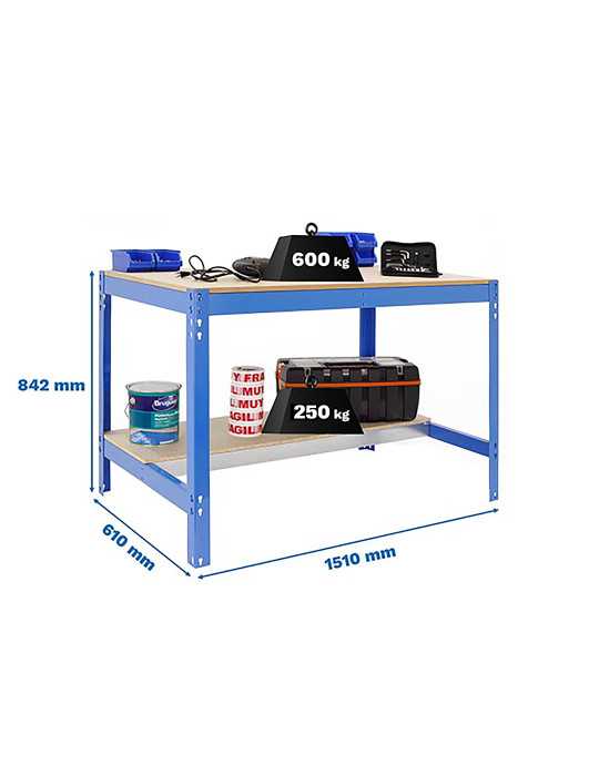 Banco trabajo 842x1510x610 SIMONWORK BT0 1500x600 AZUL/MADERA marca SIMONRACK
