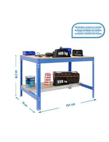 Banco trabajo 842x1510x760 SIMONWORK BT0 1500x750 AZUL/MADERA marca SIMONRACK