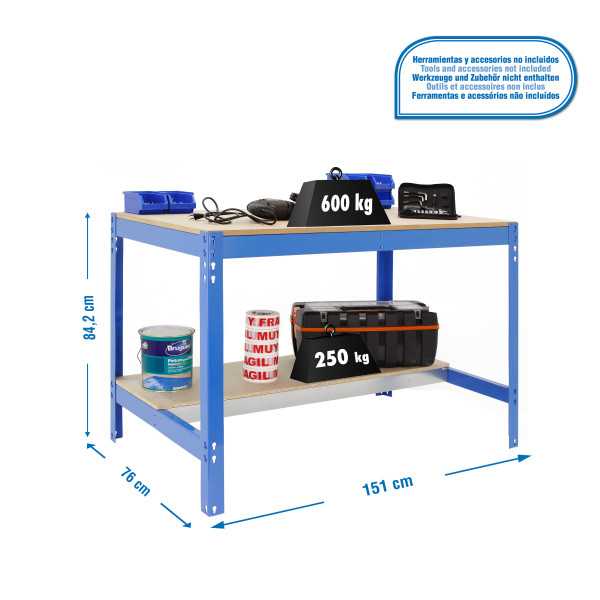 Banco trabajo 842x1510x760 SIMONWORK BT0 1500x750 AZUL/MADERA marca SIMONRACK