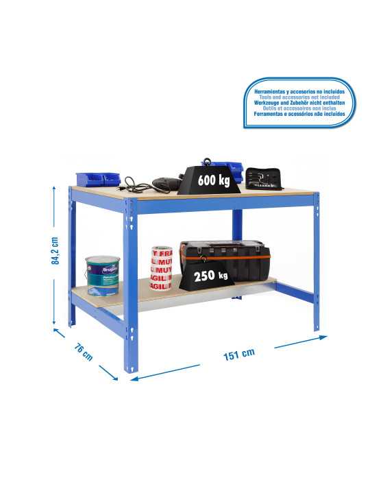 Banco trabajo 842x1510x760 SIMONWORK BT0 1500x750 AZUL/MADERA marca SIMONRACK