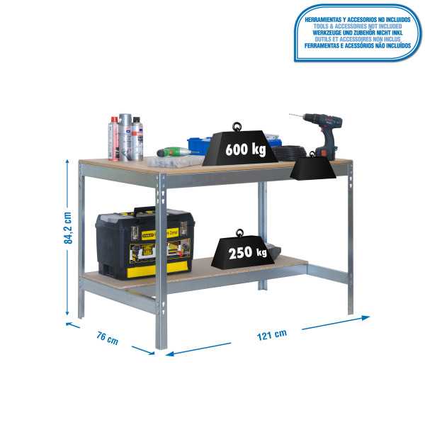 Banco trabajo 842x1210x760 SIMONWORK BT0 1200x750 GALVA/MADERA marca SIMONRACK