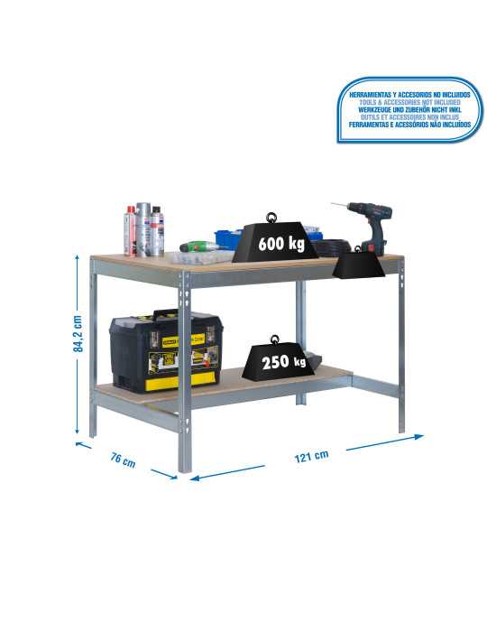 Banco trabajo 842x1210x760 SIMONWORK BT0 1200x750 GALVA/MADERA marca SIMONRACK