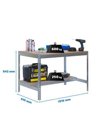 Banco trabajo 842x1510x610 SIMONWORK BT0 1500x600 GALVA/MADERA marca SIMONRACK