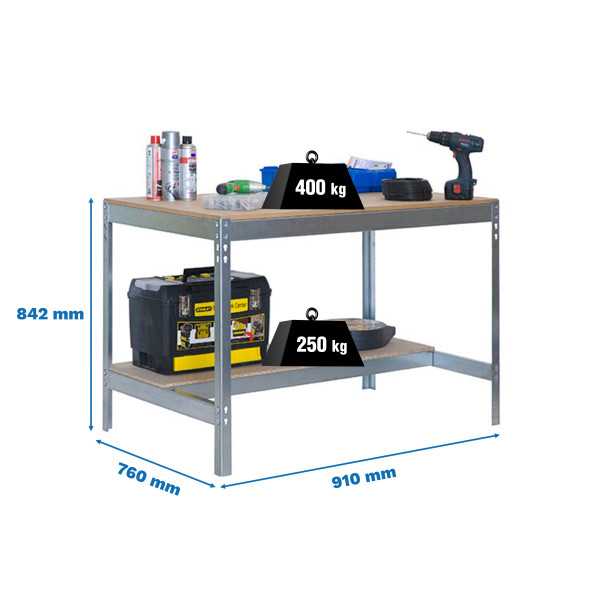Banco trabajo 842x910x760 SIMONWORK BT0 900x750 GALVA/MADERA marca SIMONRACK